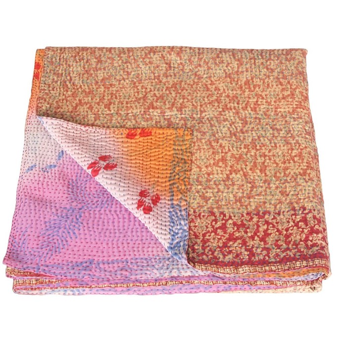 Kantha deken van zijden sari’s groot | sakura from Tulsi Crafts