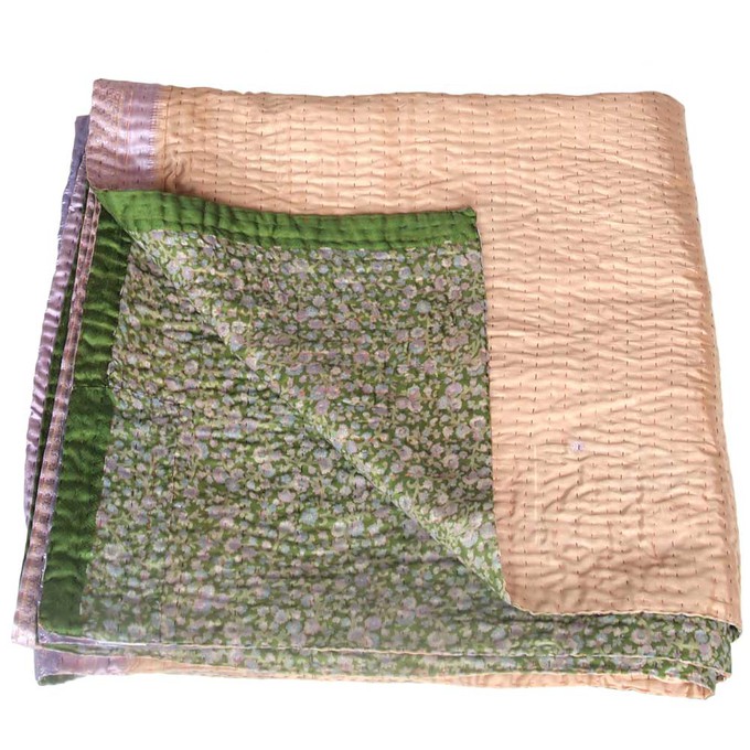 Kantha deken van zijden sari’s groot | macha from Tulsi Crafts