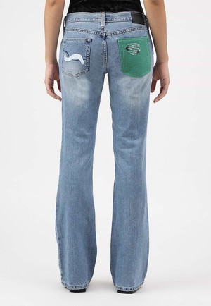 Unüberschüssiges Versprechen | Mid Indigo Low Rise Long Bootcut Jeans from Un Denim