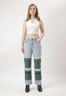 Re.Street Multi-Pocket | Hellindigofarbene, verkürzte, gerade Jeans mit hohem Bund via Un Denim