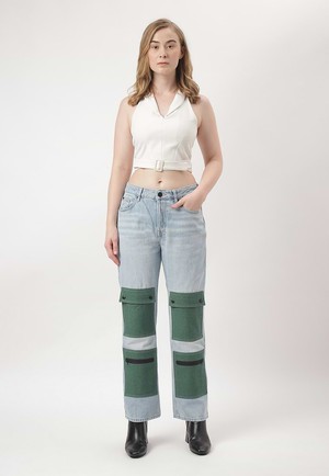 Re.Street Multi-Pocket | Hellindigofarbene, verkürzte, gerade Jeans mit hohem Bund from Un Denim