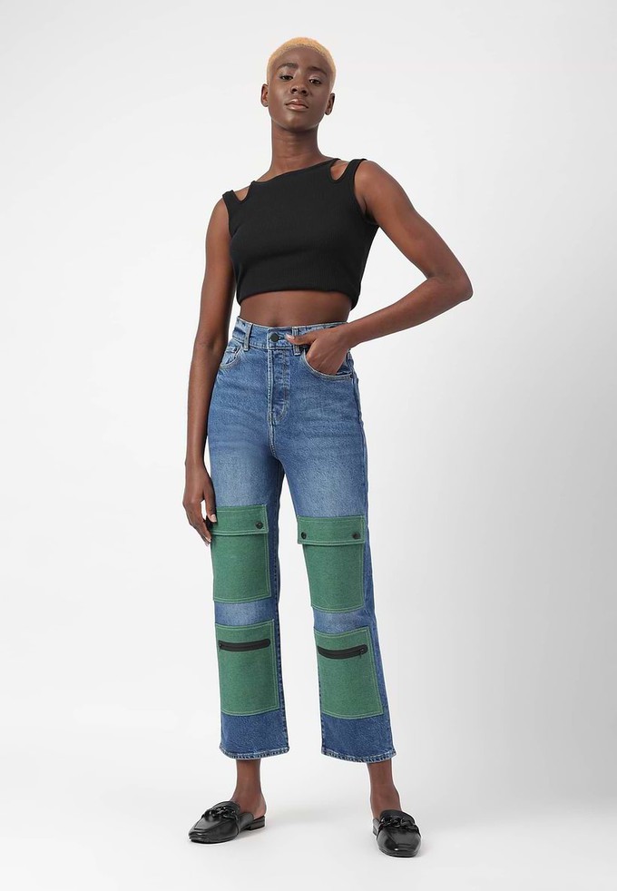 Re.Street Multi-Pocket | Dunkelindigofarbene, verkürzte, weit geschnittene Jeans mit hohem Bund from Un Denim