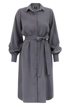 Belted Shirt Dress Midi - Grey via Urbankissed