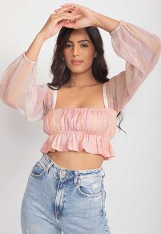 Chiffon Crop Top - Coral Pink via Urbankissed