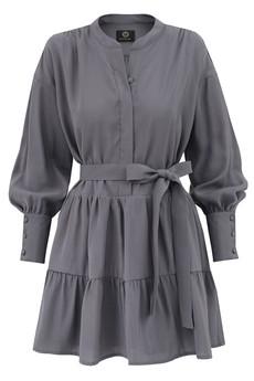 Belted Mini Flare Dress Longsleeve - Silver Grey via Urbankissed