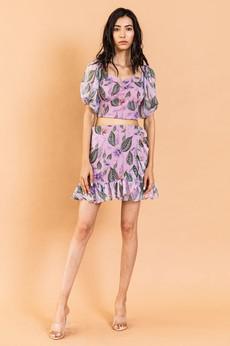 Chiffon Floral Co-Ord Set - Crop Top & Skirt - Lilac via Urbankissed