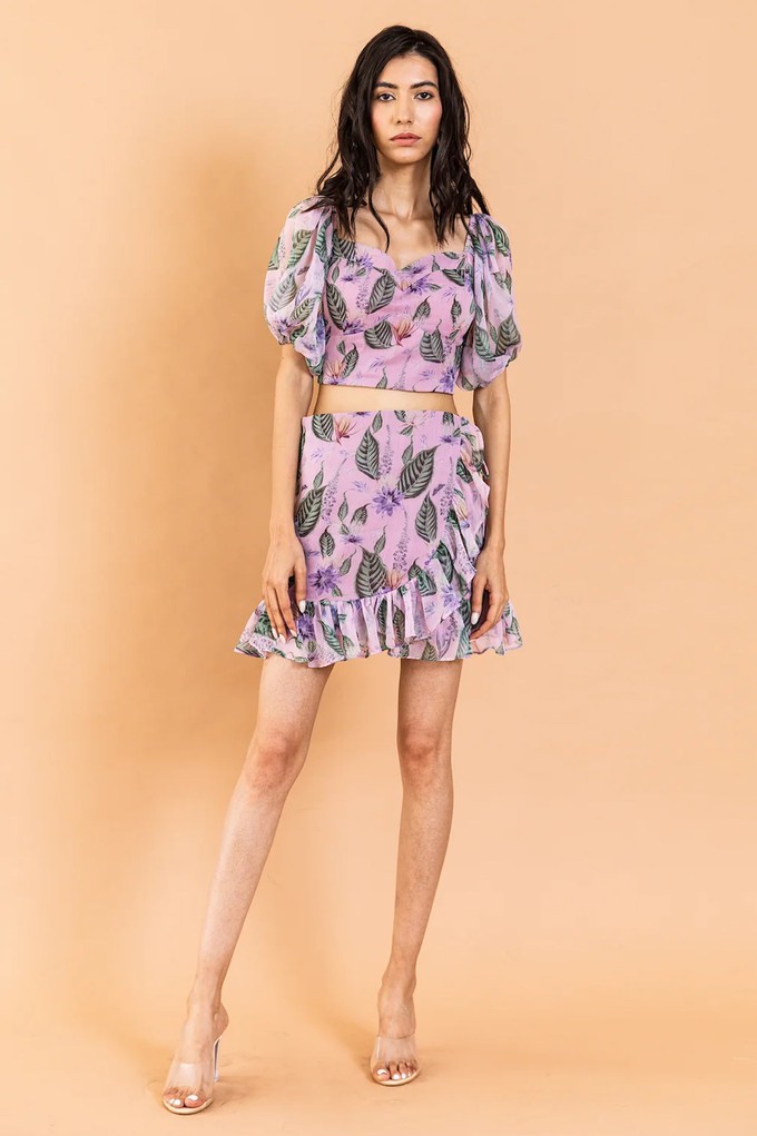 Chiffon Floral Co-Ord Set - Crop Top & Skirt - Lilac from Urbankissed