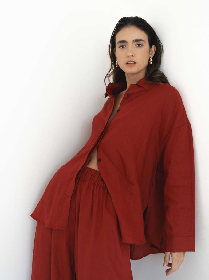 Oversized Linen Shirt Red from Urbankissed