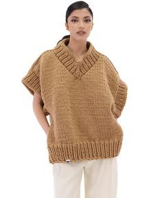 V-neck Poncho Sweater - Camel via Urbankissed