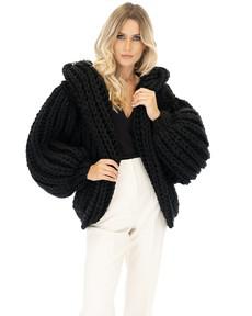 Hooded Chunky Cardigan - Black van Urbankissed