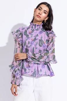 Floral Chiffon Ruffle Blouse - Lilac Violet via Urbankissed