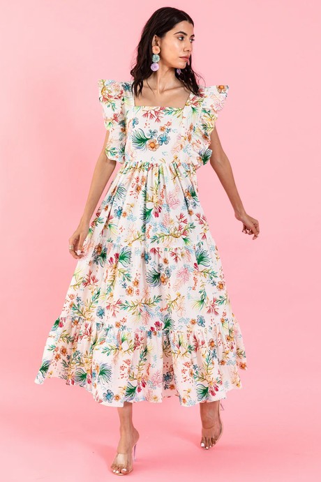 Floral Tiered Maxi Dress Ruffle Shoulders from Urbankissed