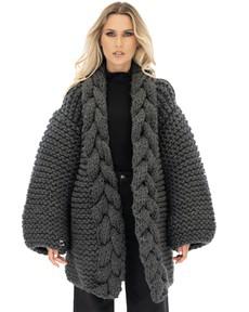 Cable Knitted Coat - Dark Grey van Urbankissed
