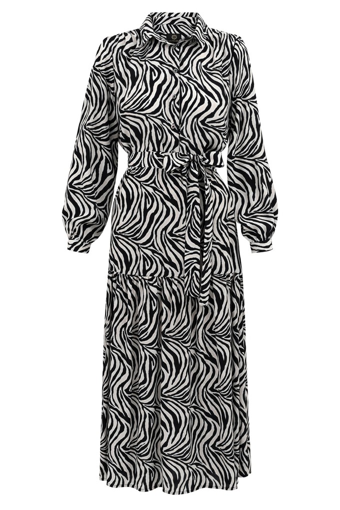 Zebra Maxi Dress With Belt - Black & White from Urbankissed