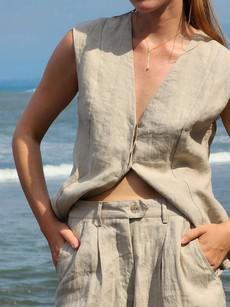 Linen Vest Beige Women van Urbankissed