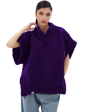 V-neck Poncho Sweater - Purple from Urbankissed