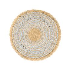Woven Natural Straw Blue Round Placemats with Trimming van Urbankissed