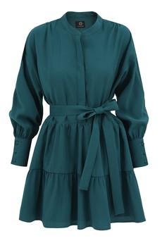 Belted Mini Flare Dress Longsleeve - Green via Urbankissed