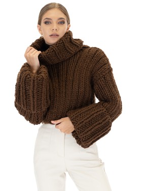 Crop Turtle Neck Jumper - Brown from Urbankissed