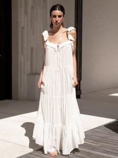Amaya Gathered Summer Dress in Ecru van Urbankissed