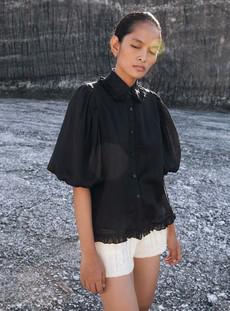 Ruffle Short Sleeve Blouse - Black Puff Sleeve via Urbankissed