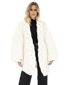 Cable Knitted Coat - White van Urbankissed