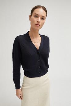 The Linen Cotton Ribbed Cardigan - Blue Navy van Urbankissed