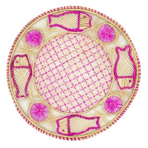 Round Placemats Natural Straw Woven Pink & Fish (Set x 4) from Urbankissed