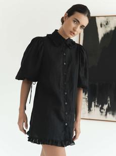 Ruffle Shirt Dress - Black Short Puff Sleeve via Urbankissed