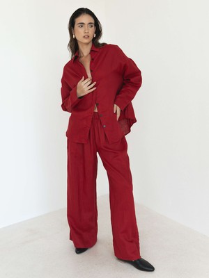 Wide Leg Linen Pants in Red from Urbankissed