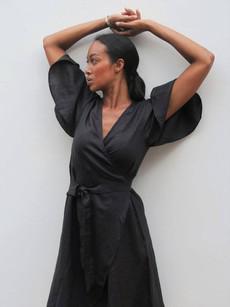 Linen Wrap Dress in Black - Ayla via Urbankissed