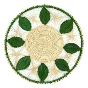 Round Placemats Natural Straw Woven Green Leaves (Set x 4) from Urbankissed