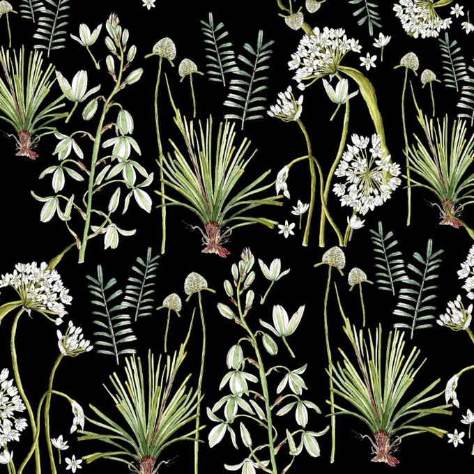 Floral Tablecloth Cotton - Greenery On Black from Urbankissed