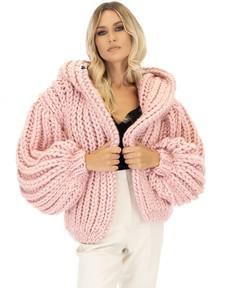Oversized Hooded Chunky Knit Cardigan - Pink van Urbankissed
