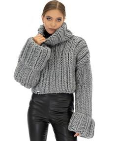 Crop Turtle Neck Jumper - Grey van Urbankissed