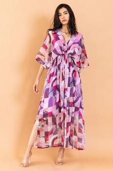Chiffon Maxi Dress - Soft Red & Violet via Urbankissed