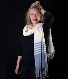 Sjaal biokatoen gestreept indigo of grijs via Via India