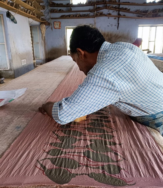 Zijden sjaal indigo handmatig bedrukt from Via India
