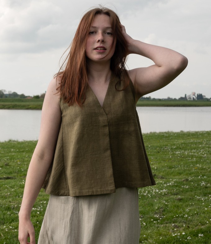 Olive green organic cotton top, sleeveless from Via India