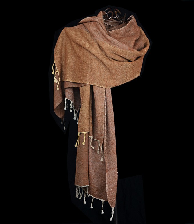 Golden brown scarf, wool with silk, natural colours from Via India