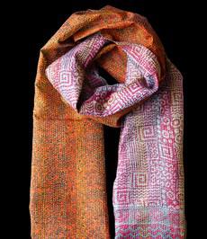 Kantha sjaal hergebruikte zijde Steenrood-Bruin via Via India