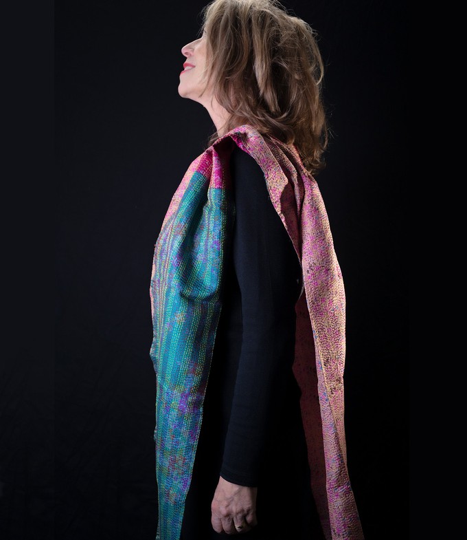 Kantha sjaal hergebruikte zijde Pink-Blue from Via India