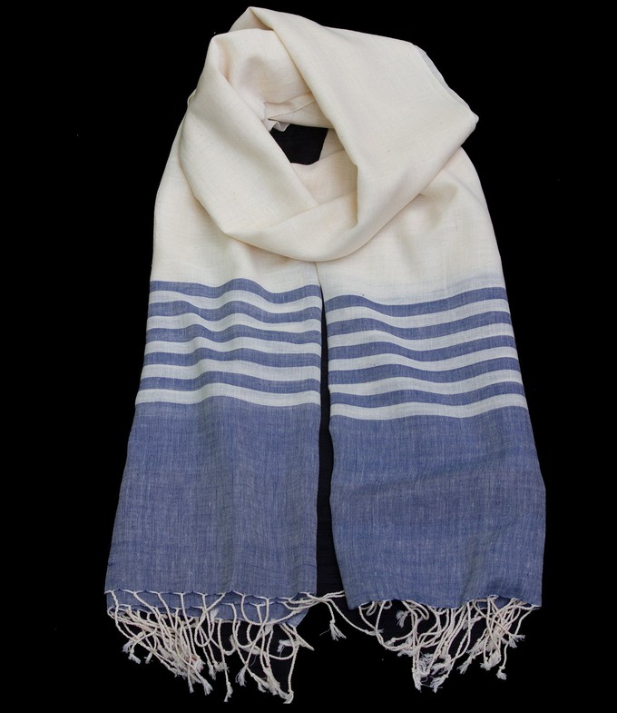 Sjaal biokatoen gestreept indigo of grijs from Via India