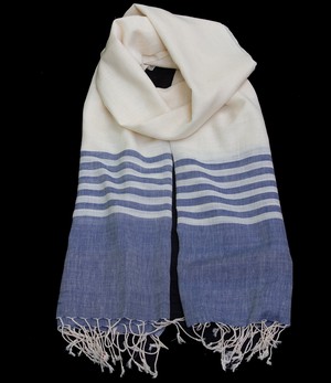 Sjaal biokatoen gestreept indigo of grijs from Via India