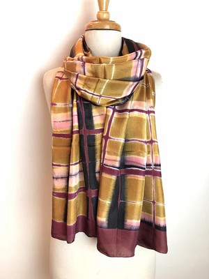 Zijden sjaal paars-oker handgeverfd from Via India
