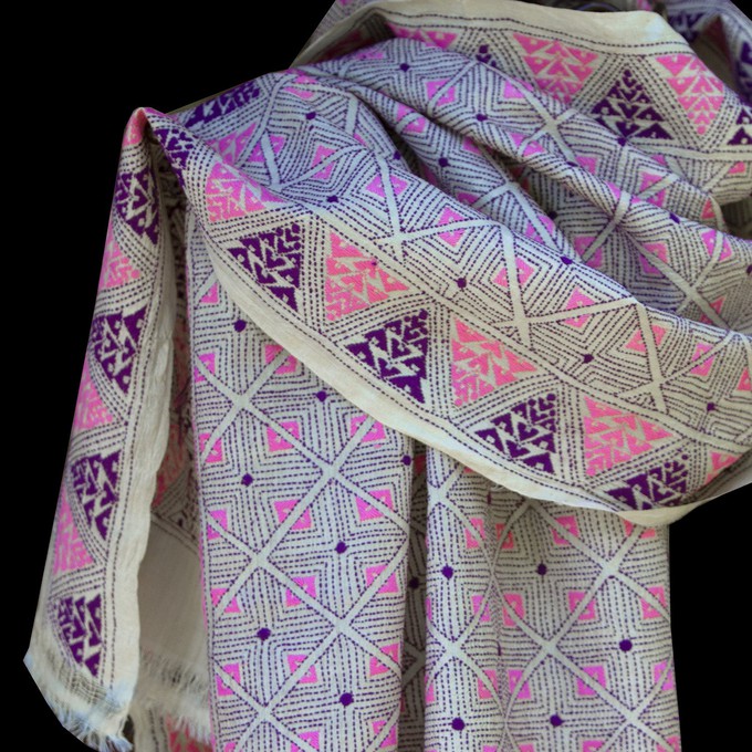 Nakshi Kantha sjaal Purple Pink from Via India