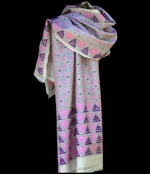 Nakshi Kantha sjaal Purple Pink from Via India