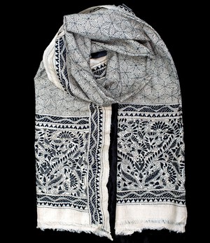 Nakshi Kantha sjaal Fluwelig Zwart from Via India