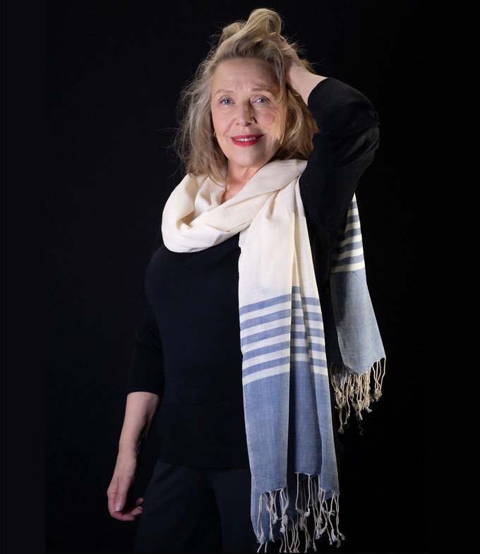 Sjaal biokatoen gestreept indigo of grijs from Via India