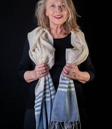 Sjaal biokatoen gestreept indigo of grijs via Via India